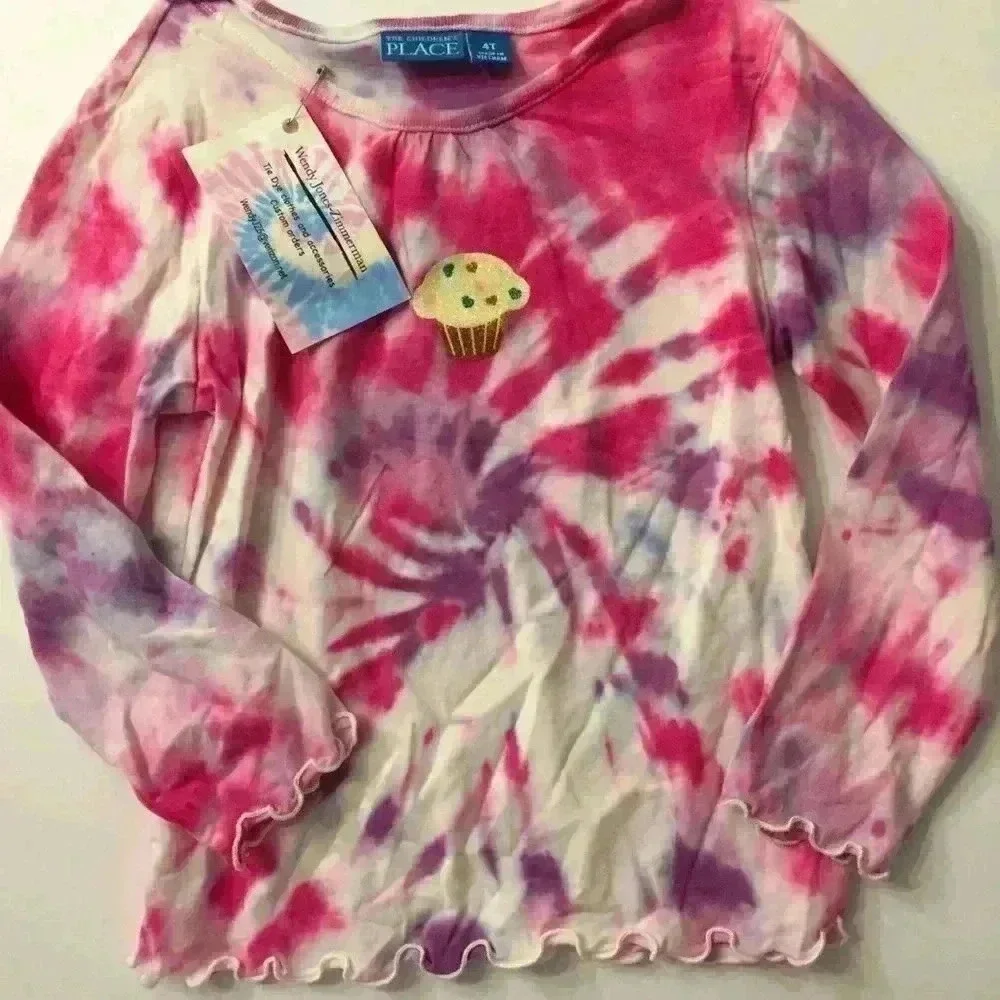New! Tie dye The Children’s Place pants and shirt bundle cupcake ruffle girls 4T